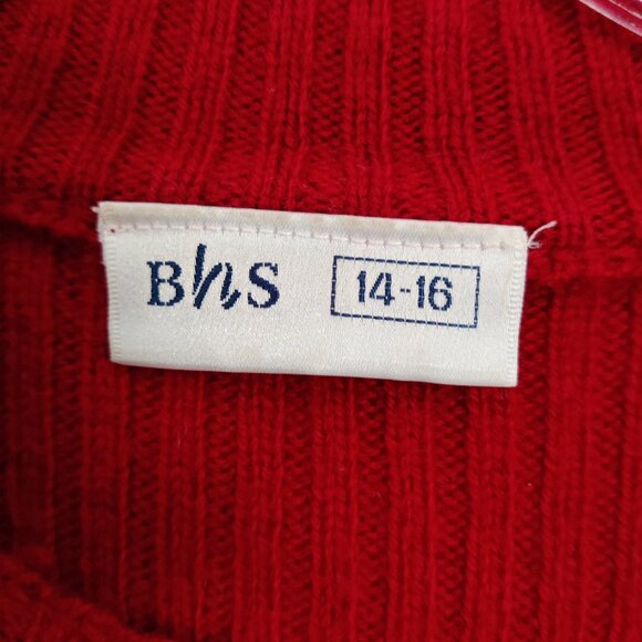 BHS Women's Sweater Size 14 - 16 Red LambsWool Ribbed Knitwear Winter Warm Comfy - Picture 2 of 7